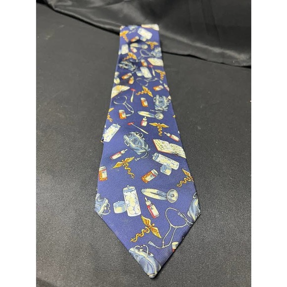 Avery Medical Fashions 100% Silk Necktie Navy Blue Doctor's Tie Medical Supplies - Picture 5 of 5